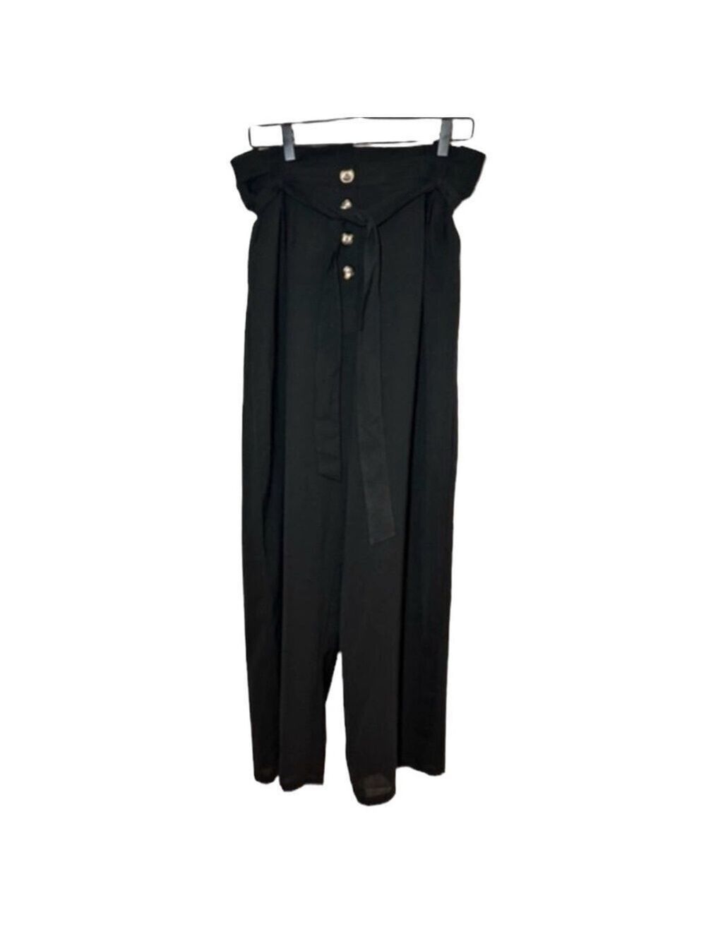 FSL apparel WIDE LEG Black Paper Bag Button Front Tie Waist Pants New with Tags